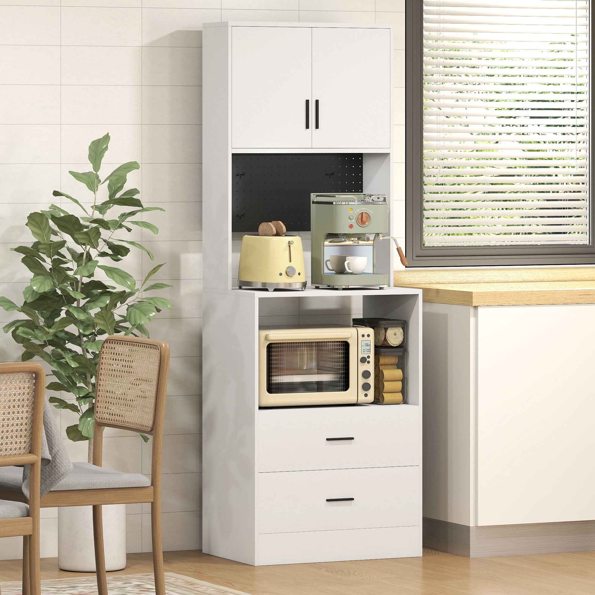 HOMCOM Microwave Cabinet with Adjustable Shelf, 2 Drawers, White