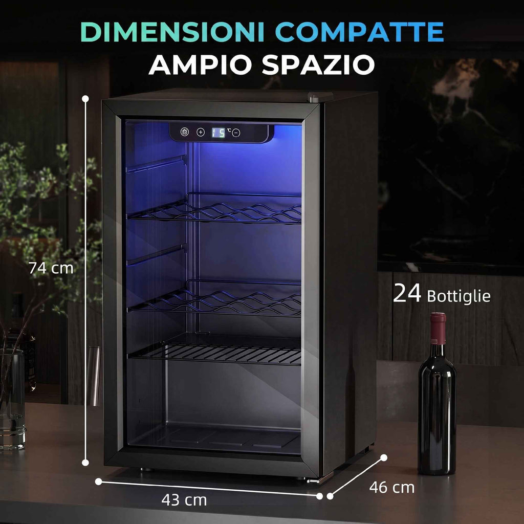 HOMCOM 24-Bottle 68L Wine Cooler, Adjustable Temperature 4-16℃, UV-Resistant Glass, Shelves, Black