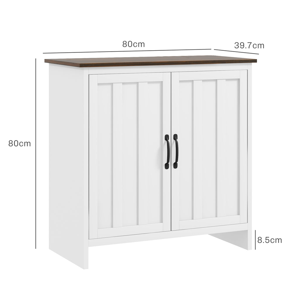 Modern 2-Door Kitchen Sideboard with Adjustable Wooden Shelf, 80x39.7x80cm, White