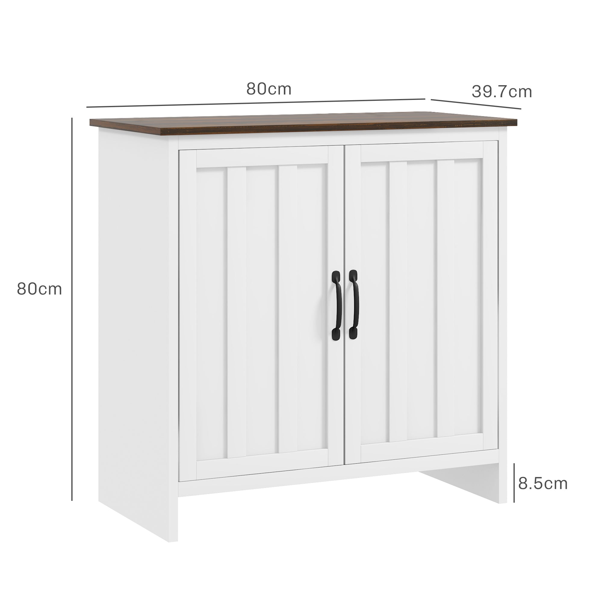 Modern 2-Door Kitchen Sideboard with Adjustable Wooden Shelf, 80x39.7x80cm, White