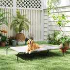 PawHut Raised Outdoor Dog Bed for Large Dogs, Made of Steel and Breathable Mesh, 152 x 94 x 23 cm, Beige