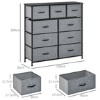 Chest of Drawers with 9 Folding Fabric Drawers and Steel and Wood Frame, 100x30x100cm, Black and Grey
