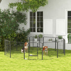 12-Panel Modular Dog Playpen, 80 x 1.5 x 80 cm, Foldable with Steel Door, 12 Pegs, Grey