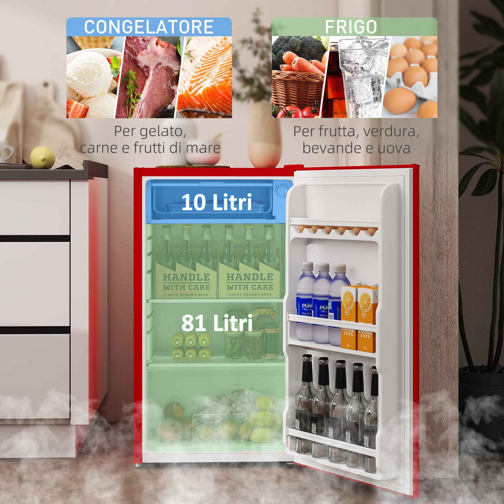 HOMCOM 91L Small Reversible Single-Door Refrigerator with Freezer and Adjustable Temperature, Red