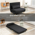 3 in 1 armchair bed with reclining backrest in 6 positions in fabric, 94x78x80 cm, Black
