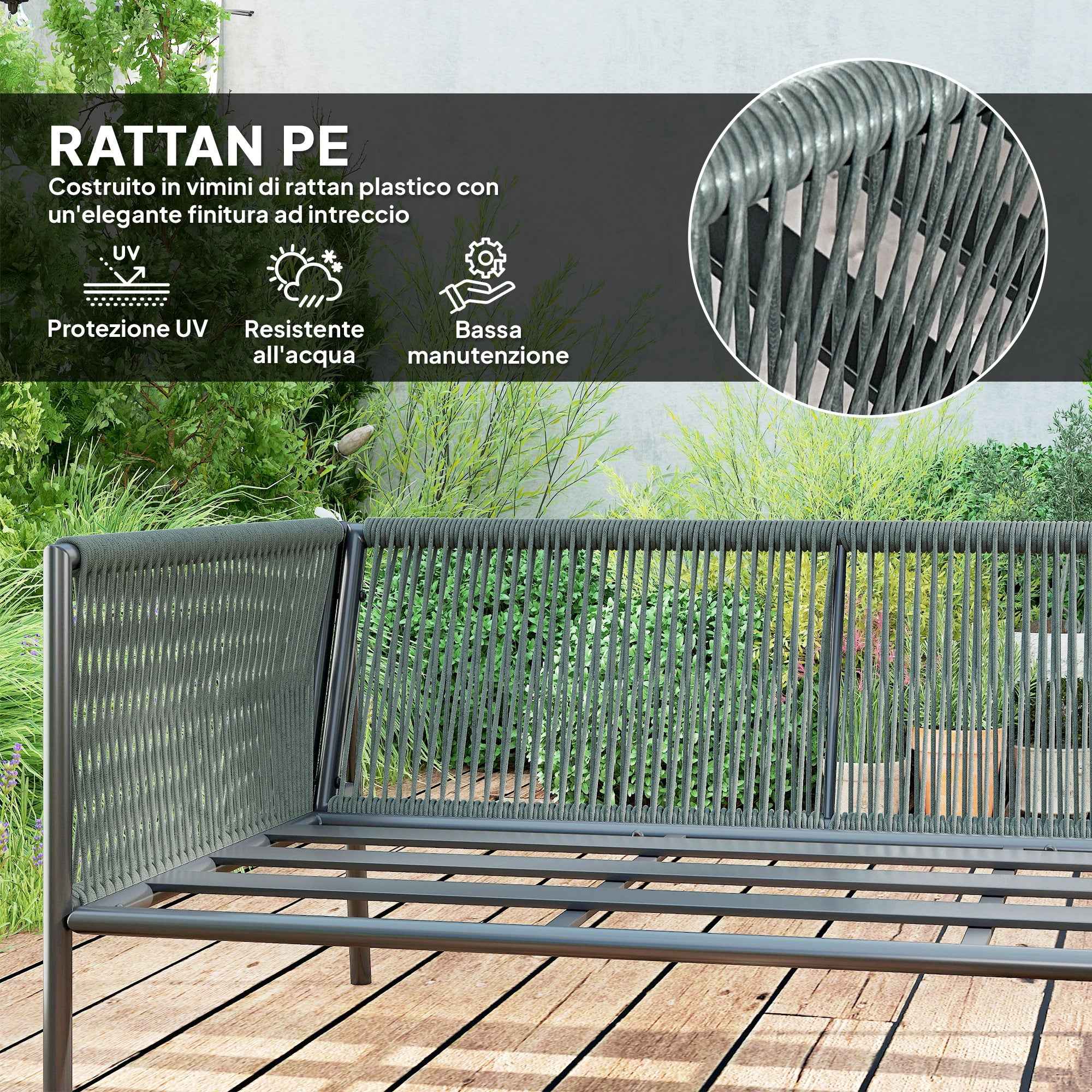 Outsunny Rattan Garden Lounge Set with Modular Corner Sofa, Coffee Table, and Cushions, Grey