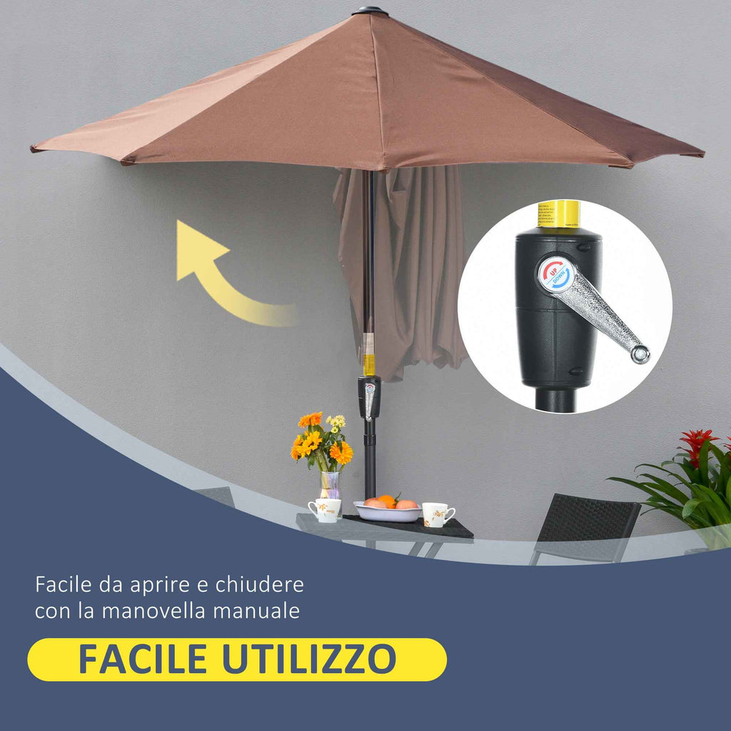 Outsunny Double Crescent Umbrella 2x2 m with Crank Opening and Cross Support, in Steel and Polyester, Coffee