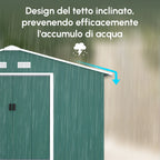 Garden Shed with 2 Sliding Doors and 4 Air Vents in Steel, 340x386x200cm, Green - Borge' Group Limited