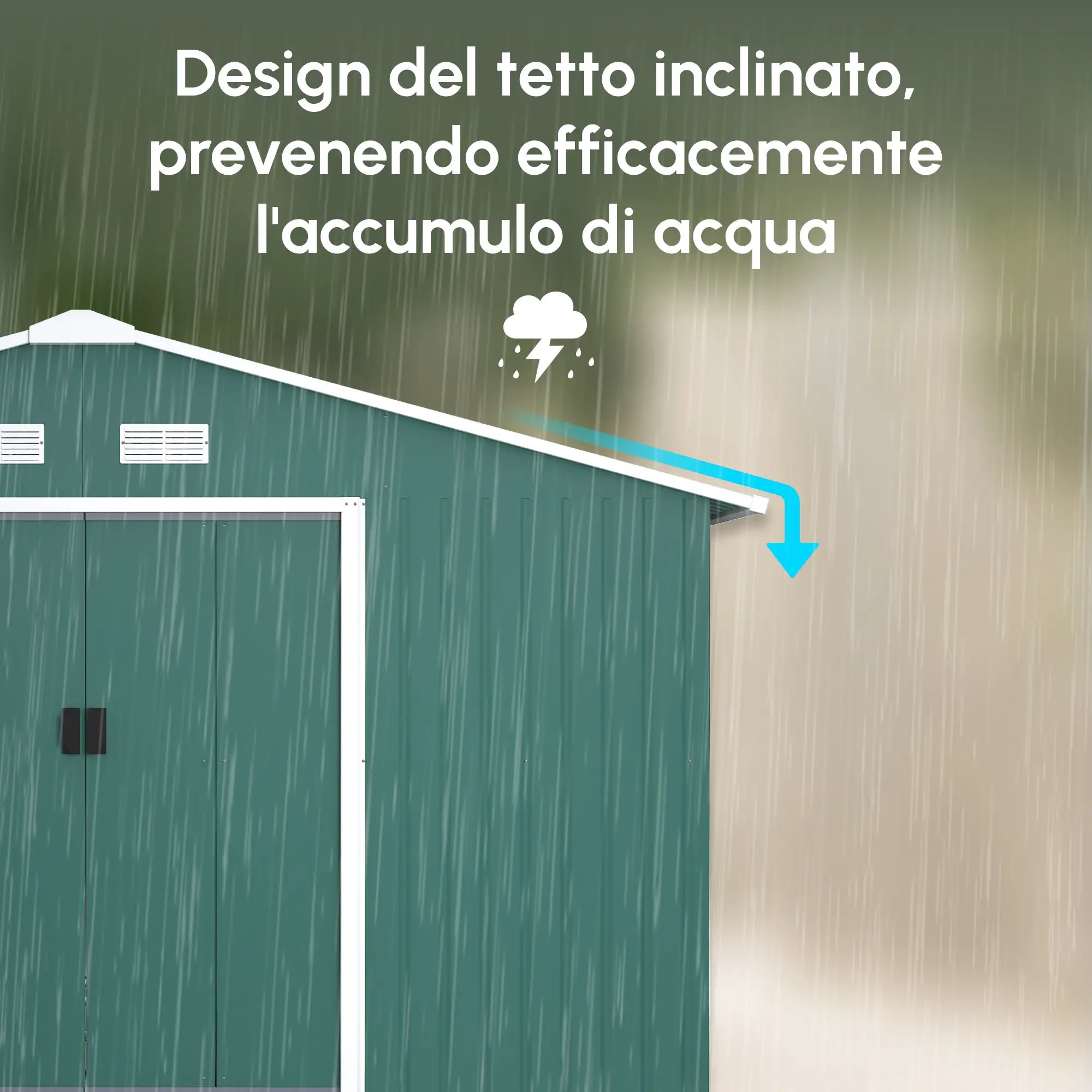 Garden Shed with 2 Sliding Doors and 4 Air Vents in Steel, 340x386x200cm, Green - Borge' Group Limited