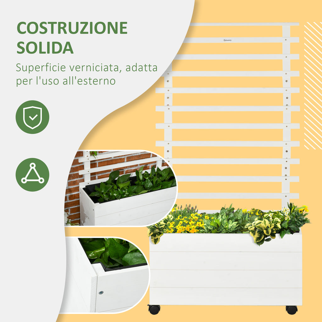Vertical Planter with 4 Wheels and Wooden Trellis for Climbing Plants, 76x30x155cm, White