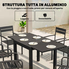 Outsunny Extendable Slatted Garden Table for 4-6 People, Aluminum, 80-160x80x75 cm, Black