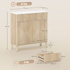 Wooden Sideboard with 2 Drawers, Cabinet and Marble Effect Top, 77x30x80 cm, Oak Color
