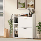 HOMCOM Slim Shoe Rack with 2 Tilting Drawers and 3 Open Compartments, Capacity 15 Shoes, 83x24x90.5 cm, White