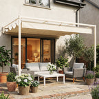 Outsunny 3x3m Lean-to Pergola with Retractable Sliding UV30+ Roof and Drainage Holes, Beige