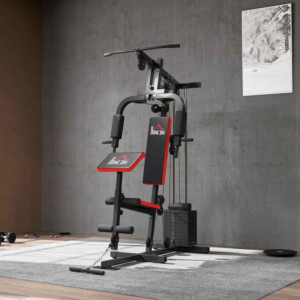 HOMCOM Power Tower Fitness Station Weights 65kg, 135x103x210cm, Black Red