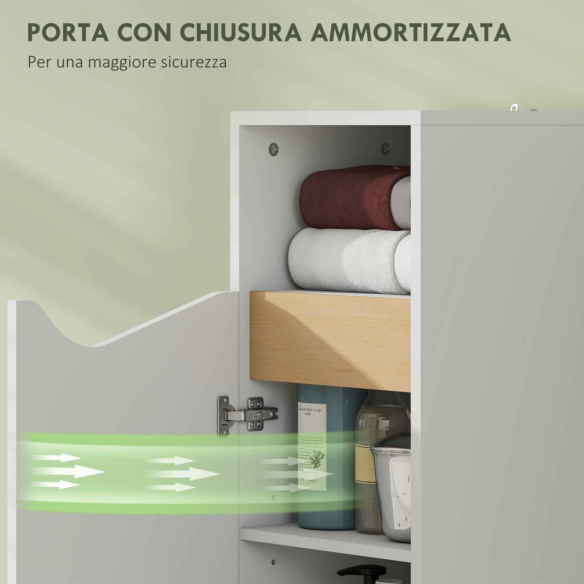 HOMCOM Bathroom Cabinet with Soft-Close Door and Open Compartment, 30x30x71.5 cm, White and Wood