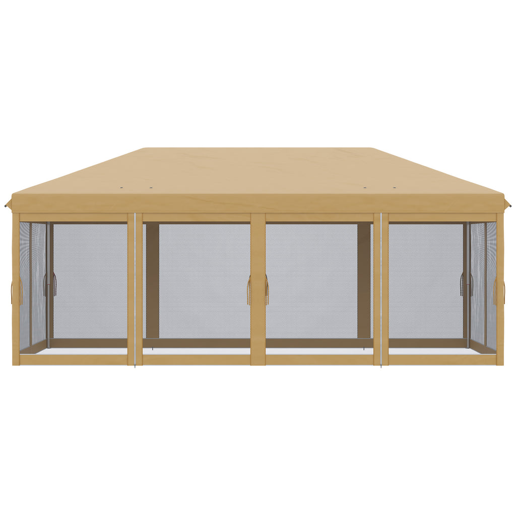 Folding Garden Gazebo 6x3m with Mosquito Net, Adjustable Height and Transport Bag, Beige - Borgè