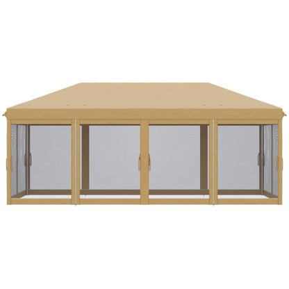 Folding Garden Gazebo 6x3m with Mosquito Net, Adjustable Height and Transport Bag, Beige - Borgè