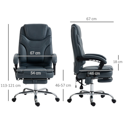 Office Chair with Massage and Heat with Footrest, in PU Leather and Steel, 67x67x113-121 cm, Grey