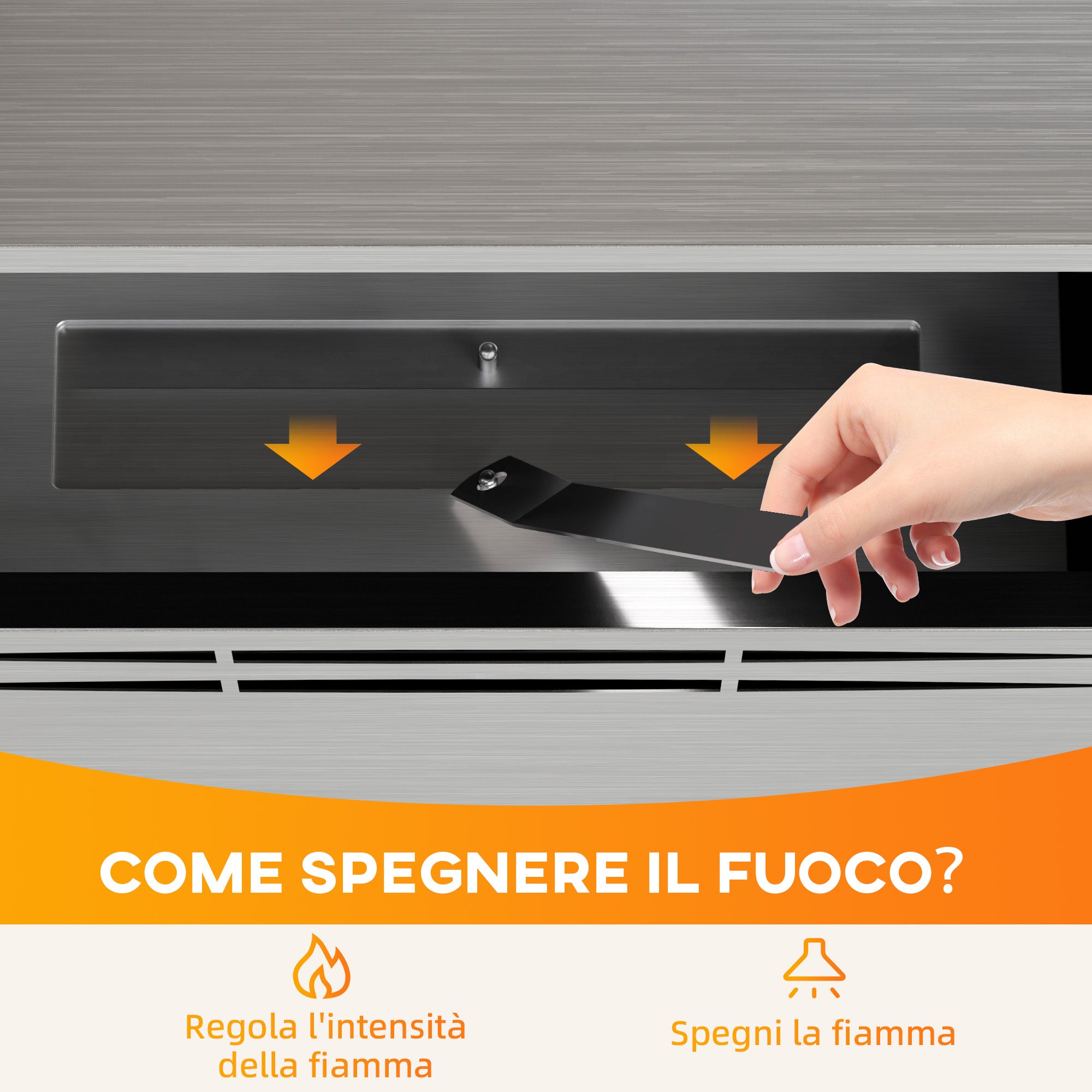 Built-in Bioethanol Fireplace in Steel, 0.9L Capacity and 3.3 Hours Duration, 48x18x59 cm, Silver