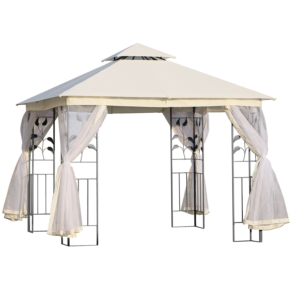 3x3m Garden Gazebo with Mosquito Net, Steel Frame and Double Canopy, White
