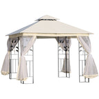 3x3m Garden Gazebo with Mosquito Net, Steel Frame and Double Canopy, White