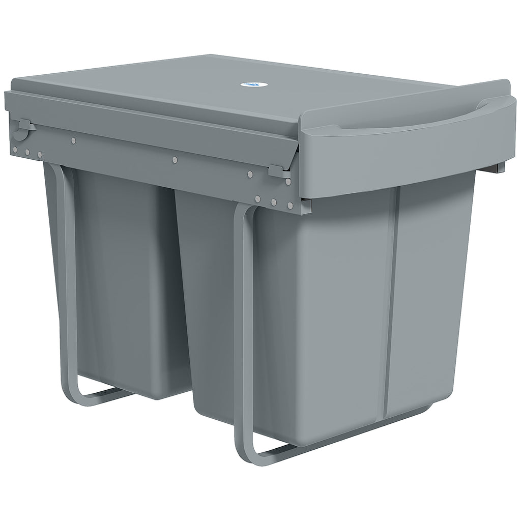 Pull-Out Under-Sink Waste Bin with Two 20L Buckets, 52 x 33.5 x 41 cm, Grey