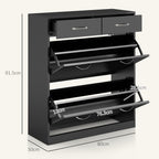 Shoe Rack of 12 Pairs with 2 Adjustable Internal Shelves and 2 Drawers, in Wood, 80x30x91.5 cm, Black