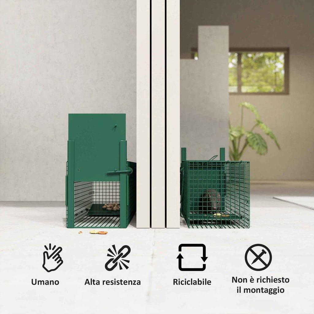Outsunny Rat, Mice, and Nutria Cage Trap with Single Door, 60x18x20cm, Green