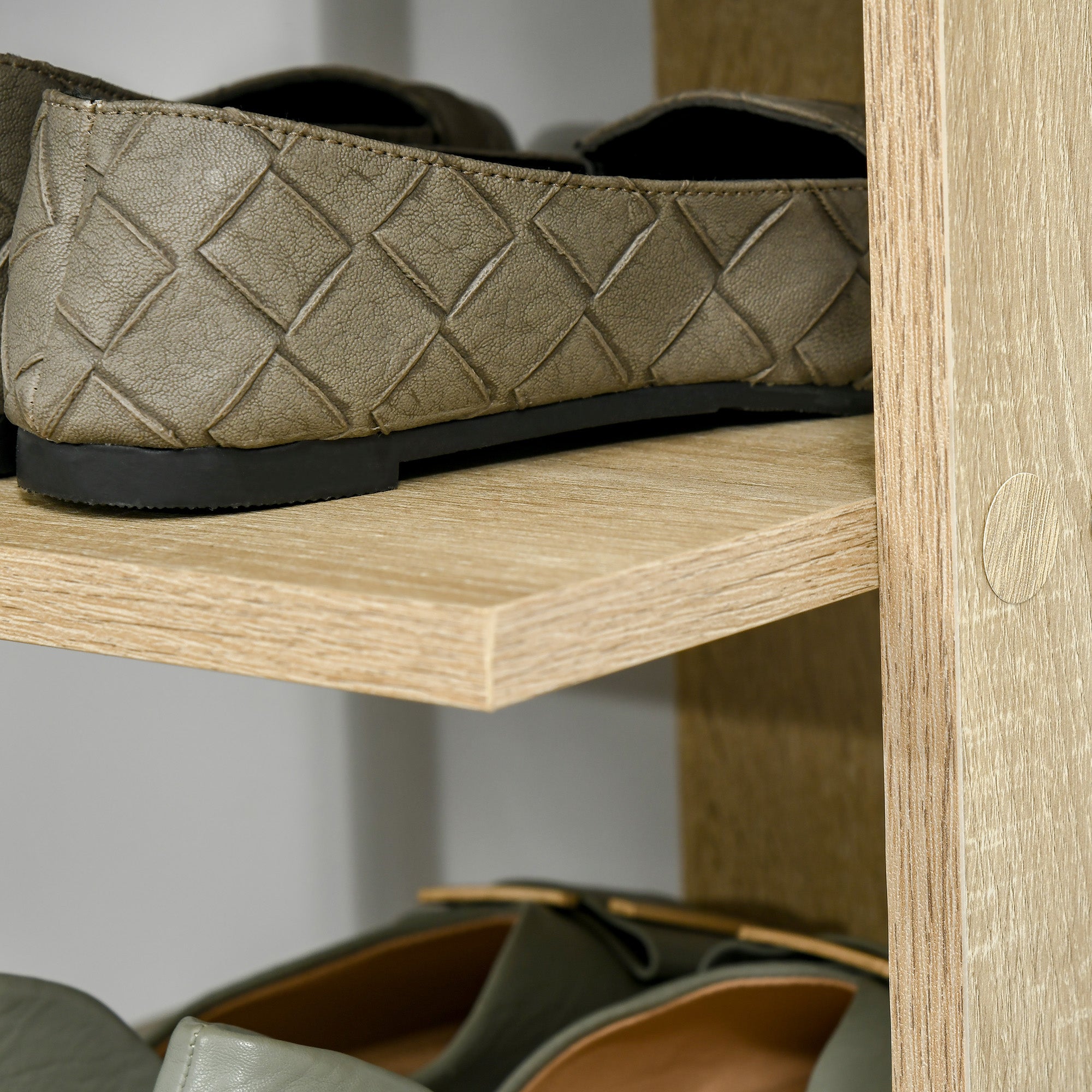 Wooden Shoe Rack for Entryway, 6-Shoe Shelf with Storage Shelf, 32x30x104cm, Oak