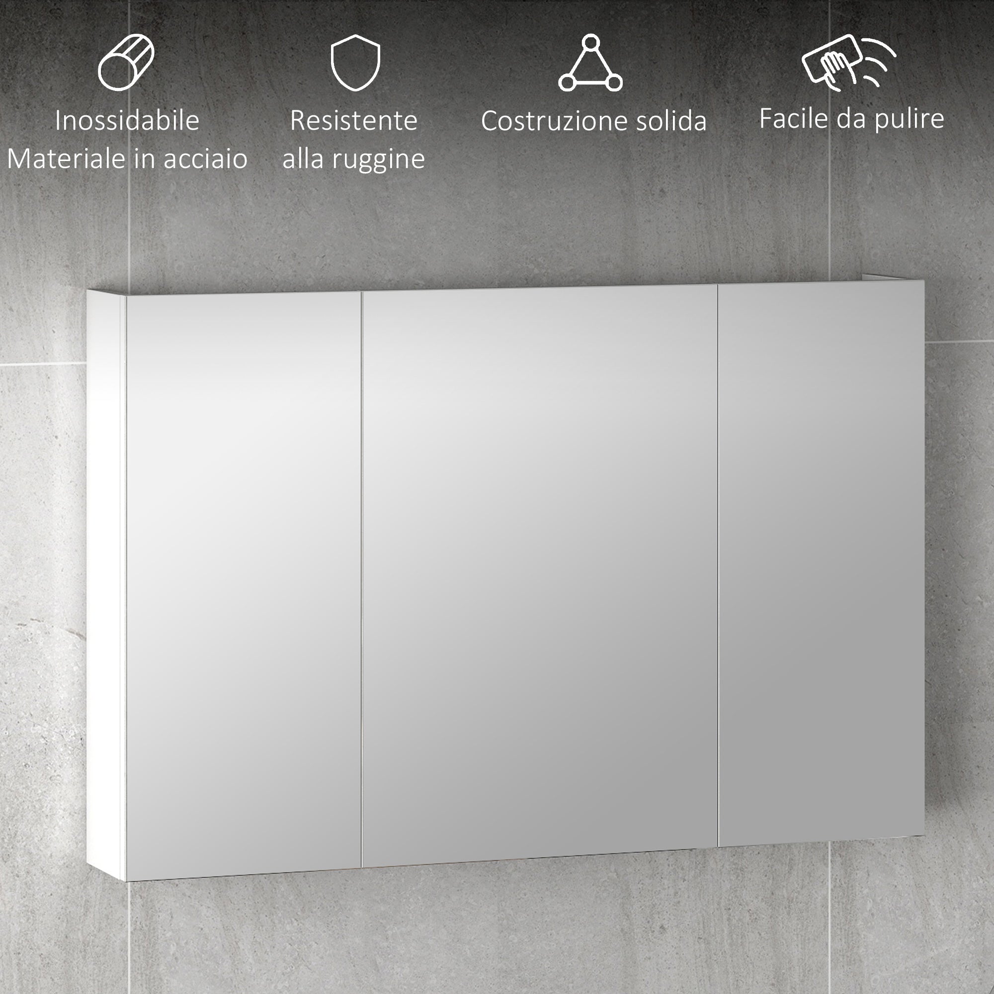 kleankin Bathroom Wall Cabinet with 3 Mirrored Doors and Adjustable Wooden Shelves 90x13.5x60 cm, White