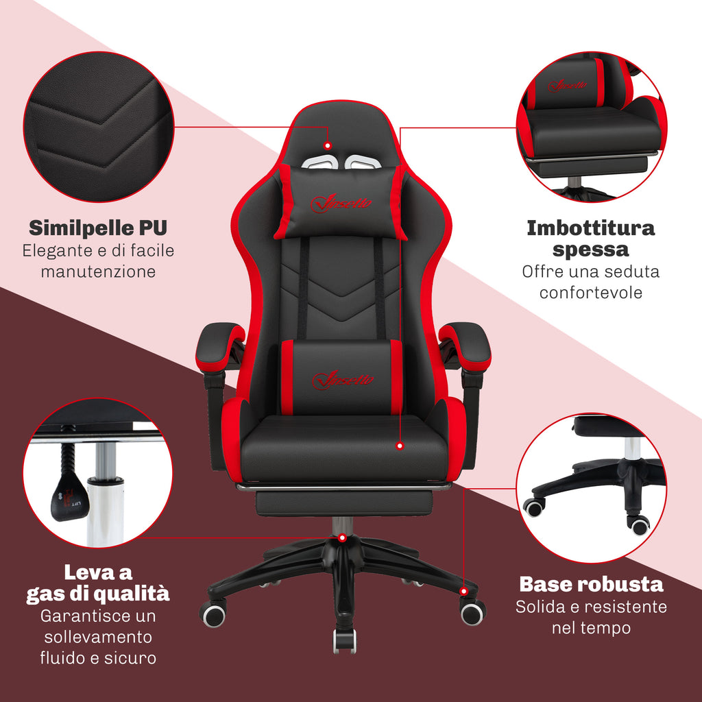 Gaming Chair with Adjustable Height and Reclining Backrest, 65x65x121-129 cm, Black and Red