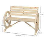 Outsunny 2-Seater Garden Bench with Slatted Frame and Wagon Wheel Armrests, Wooden, 105.5x56x79 cm, Wood Color