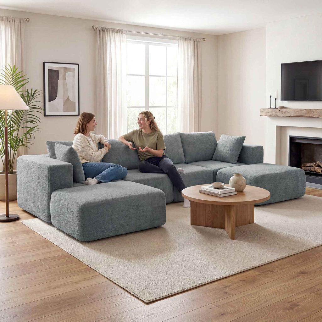 Modular Corner Sofa in Velvet Fabric with Cushions, 294x165x70 cm, Dark Grey