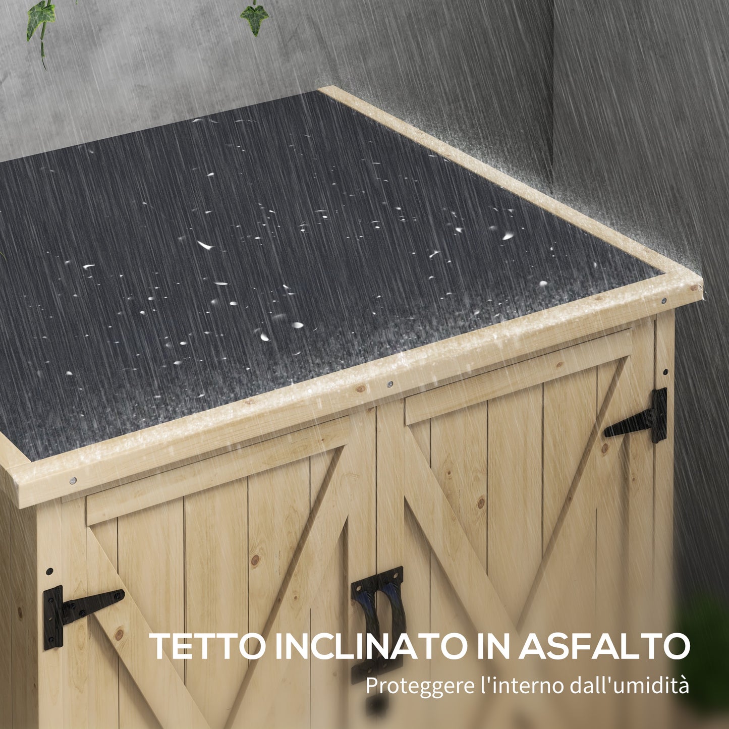 Outdoor Cabinet with Adjustable Internal Shelf and Sloping Roof, in Fir Wood, 77.5x88x90 cm