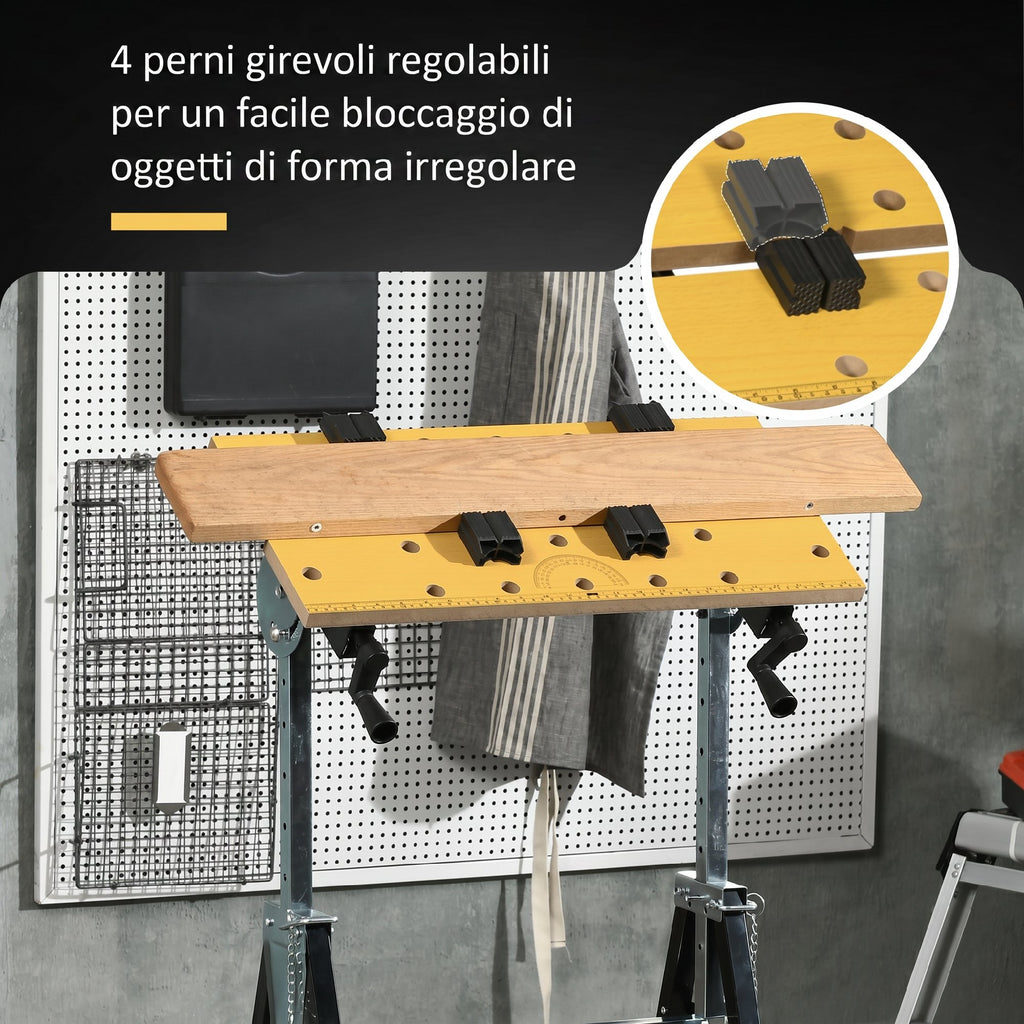 HOMCOM Folding Workbench with 4 Clamps, Adjustable Height and Angle, 100 kg Load Capacity, Black and Wood Color
