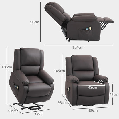 Relax Lift Armchair Reclining at 155° with 8 Massage and Heating Points, Brown - Borgè