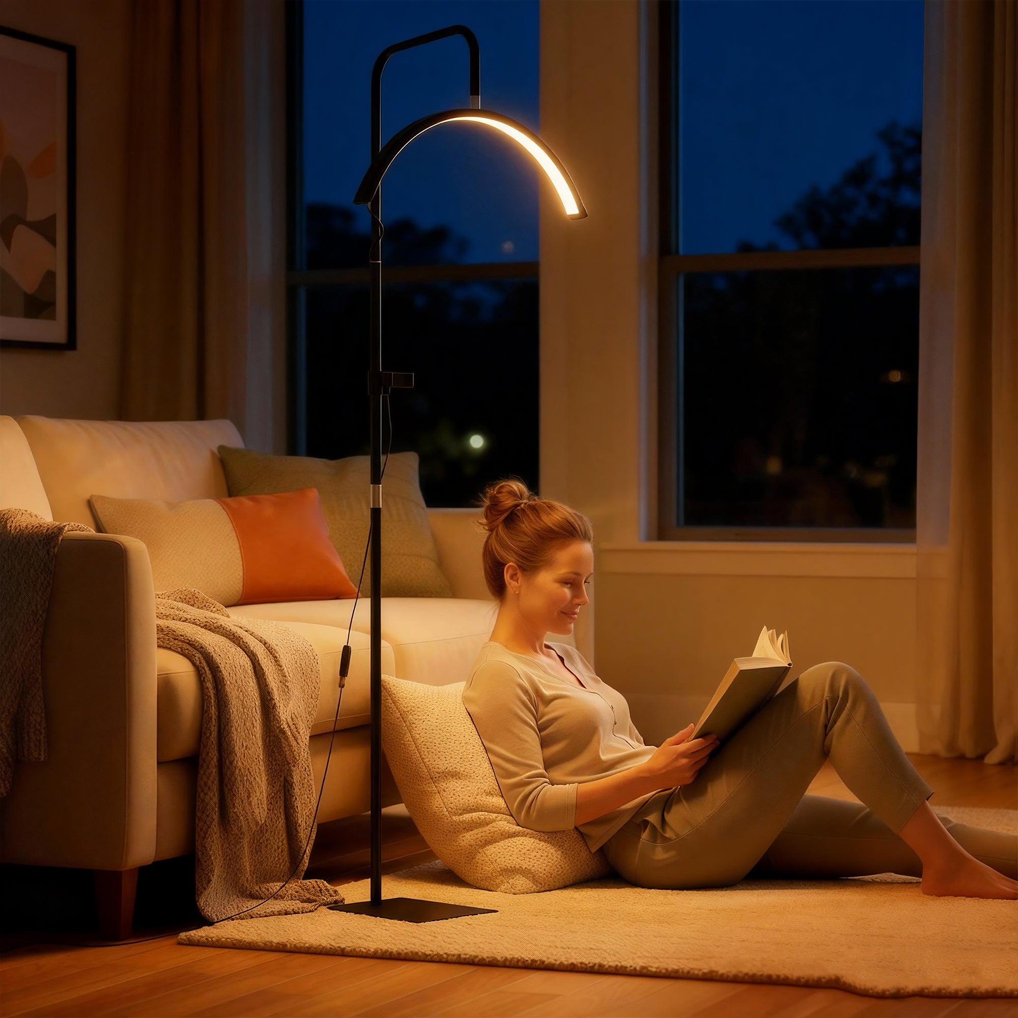 HOMCOM LED Floor Lamp with Half-Moon Head, Adjustable Height and Color Temperature, Remote Control, Black