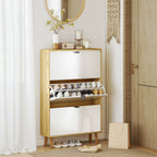 Slim Modern Shoe Rack with 3 Tilting Drawers for 24 Pairs of Shoes, 80x24x127 cm, White