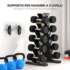 5-Tier Steel Dumbbell Rack with Plastic Inserts, 35x33x66 cm, Black