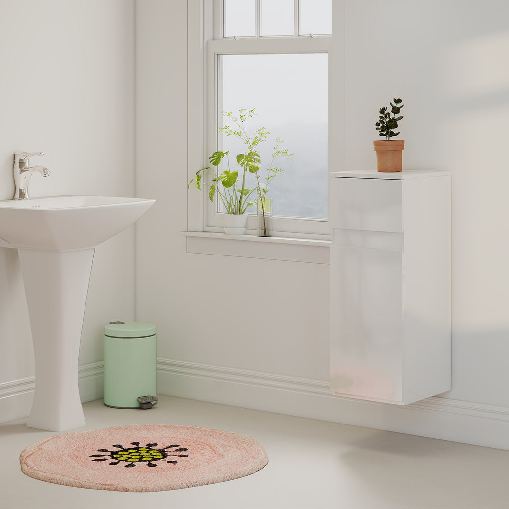 Wall-Mounted Bathroom Cabinet with Drawer, Glossy Door and Adjustable Glass Shelf, White