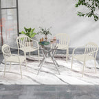 et of 4 Stackable Garden Chairs in PP with High Backrest and Armrests, 57x54x78 cm, White