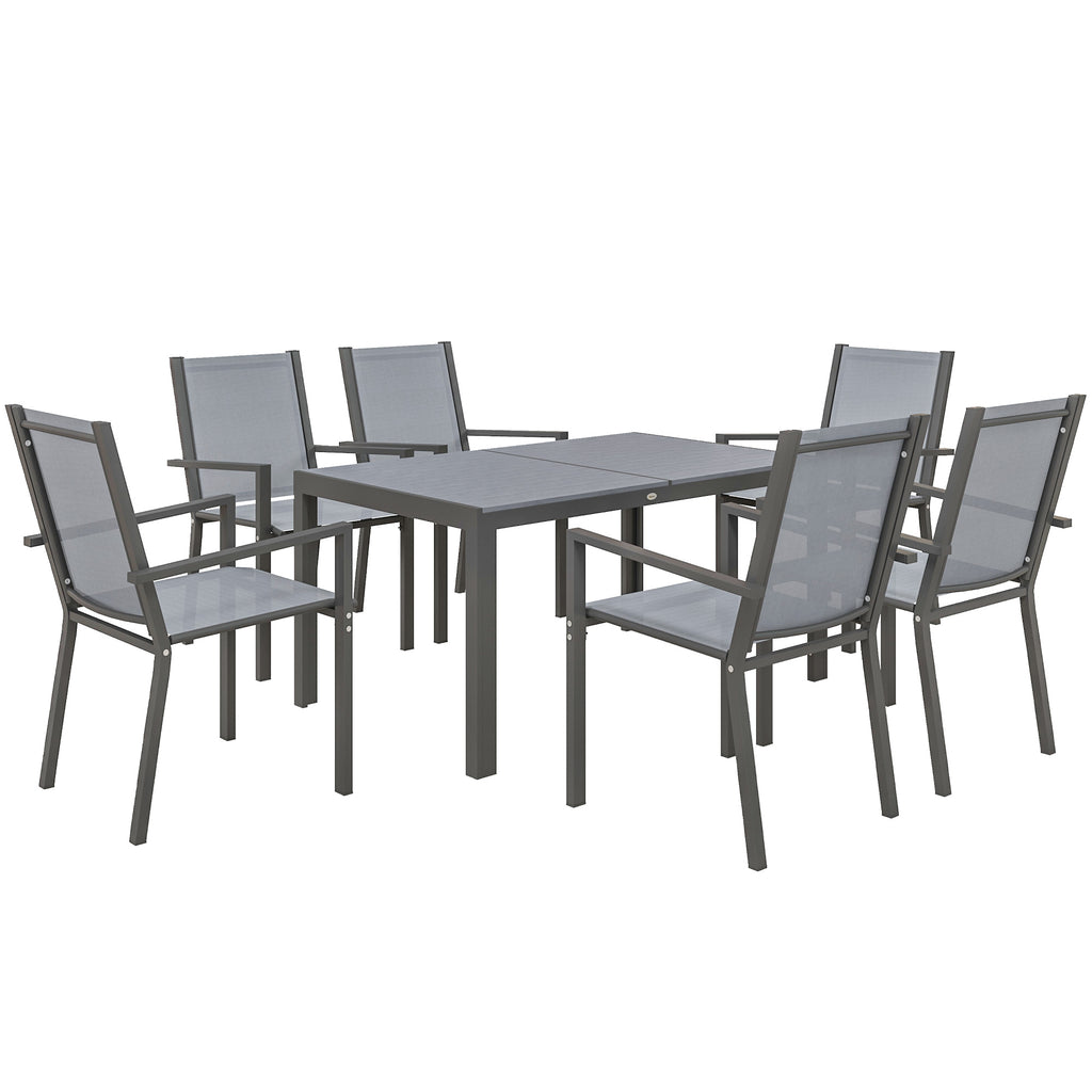 Outsunny Garden Set with 6 Stackable Chairs and Rectangular Dining Table, Light Grey
