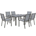 Outsunny Garden Set with 6 Stackable Chairs and Rectangular Dining Table, Light Grey