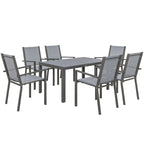 Outsunny Garden Set with 6 Stackable Chairs and Rectangular Dining Table, Light Grey