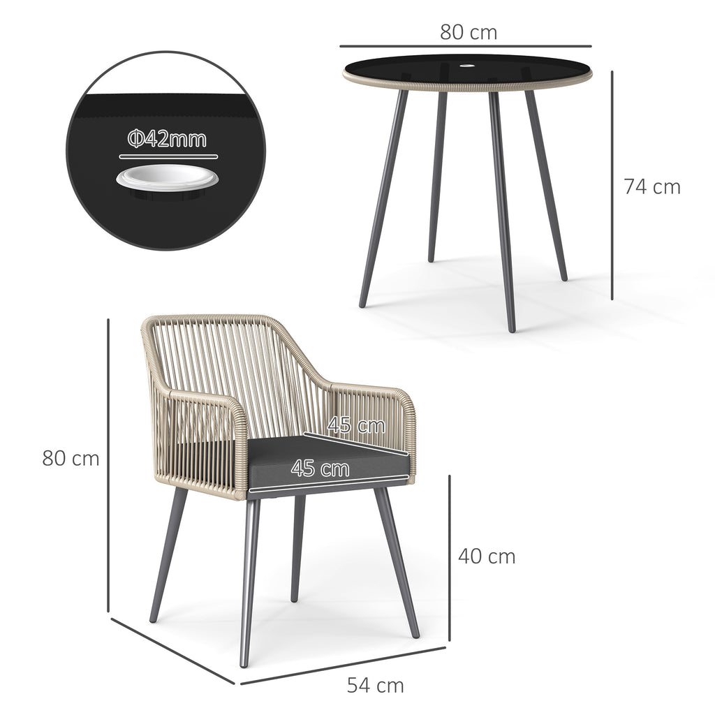 5 Piece Rattan and Steel Garden Set with 4 Outdoor Chairs and Round Table with Hole, Brown and Grey