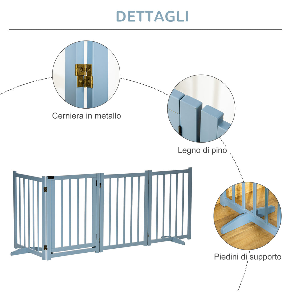 Folding Dog Gate for Small/Medium Dogs with 4 Wooden Panels and Door, 237.5 x 36 x 80 cm, Grey