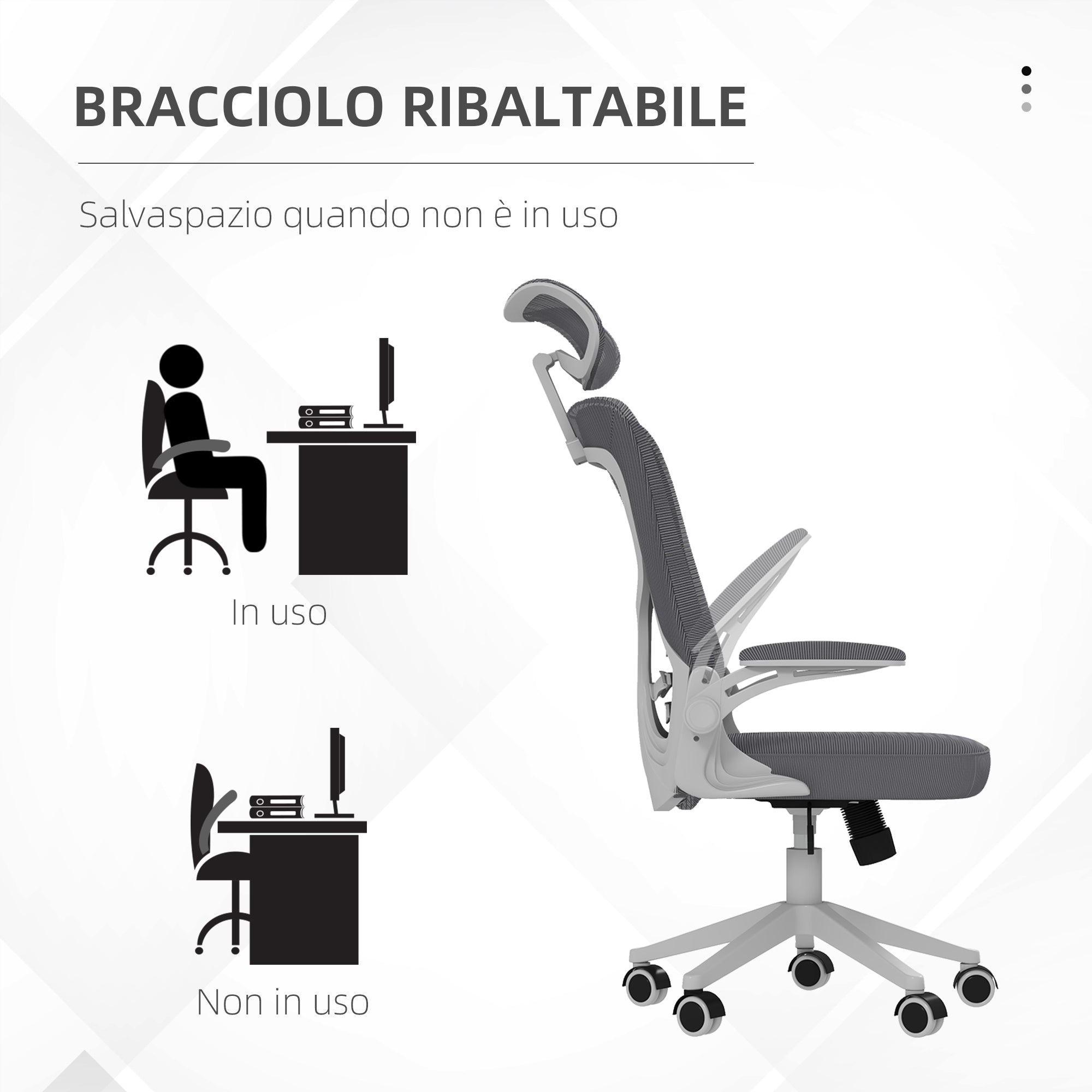Height-Adjustable Office Chair with Lumbar Support and Flip-Up Armrests, 65x64x120-130 cm