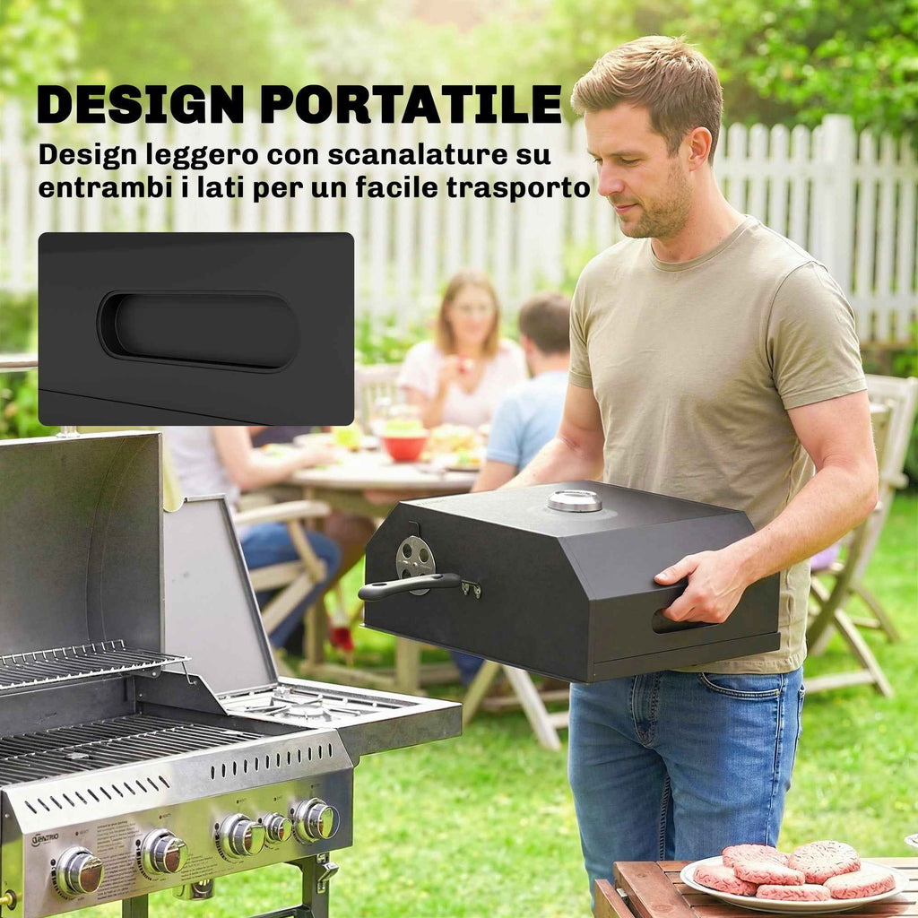 Outsunny Portable Wood-Fired Pizza Oven with Cordierite Stone and Thermometer, Metal, 53x40x18.5 cm, Black