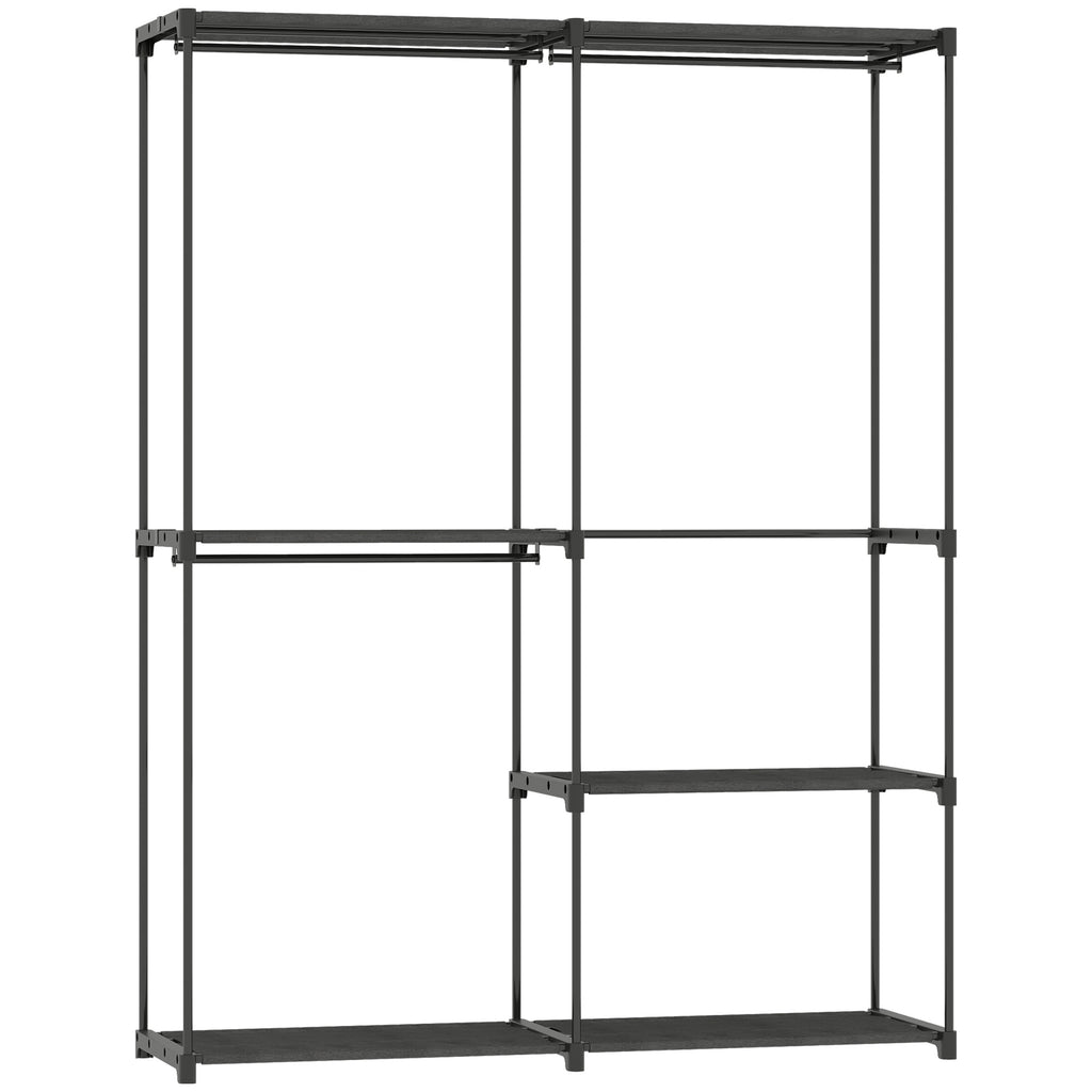 Wardrobe with 2 Rods and 4 Shelves, in Non-Woven Fabric, Plastic and Steel, 142x43x185 cm,